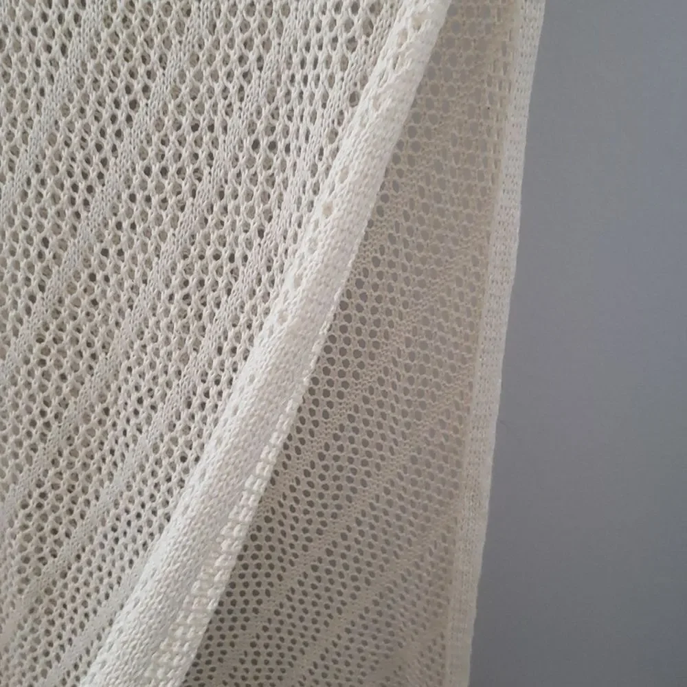 Elegant Cream Knit Dress Open Crochet Maxi With Slit Swim Cover Up - Picture 4 of 4